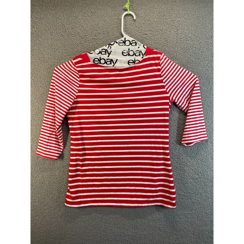 MONA Women's White/ Red Striped Long Sleeve Shirt Size L